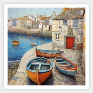 Rowing Boats at Mousehole Harbour, Cornwall Sticker